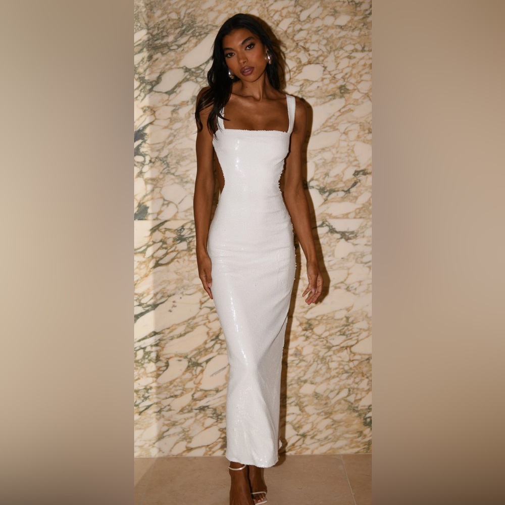 MESHKI Adoria Sequin Cut Out Maxi Dress - White